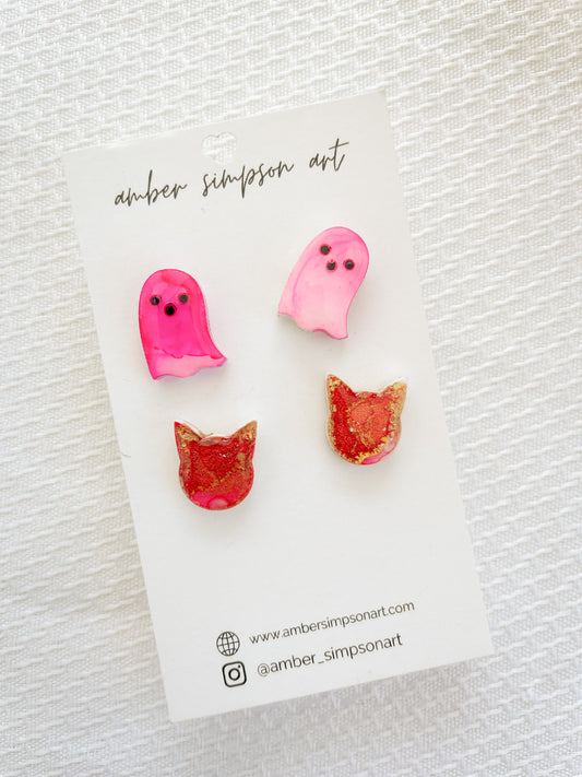 Ghost + Cat Studs Earrings