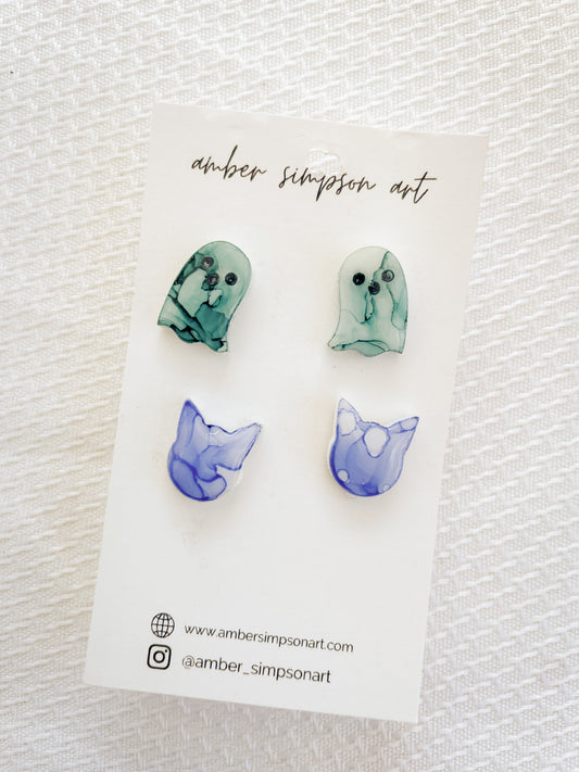 Ghost + Cats Stud Earrings