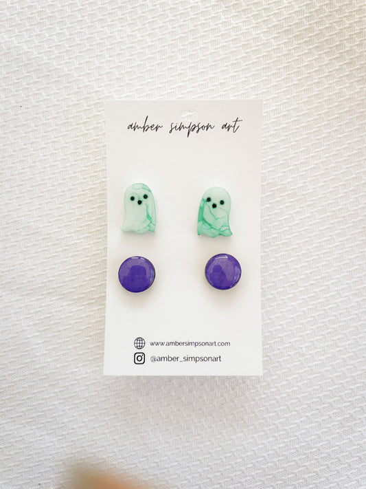 Ghost + Circle Stud Earrings