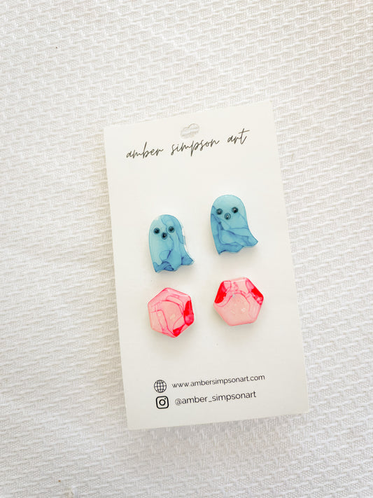 Ghost + Hex Stud Earrings