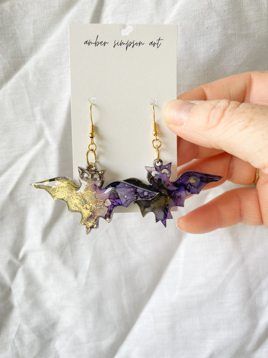 Purple Bat Earrings